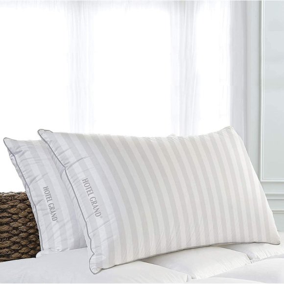 Hotel Grand Feather & Down Queen Pillow, 2-Pk 500 Thread Count 100% Cotton Cover - Picture 4 of 5